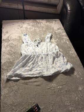 Sugarkiss Blue and White Floral Babydoll Cami Tank Top with Tie Front